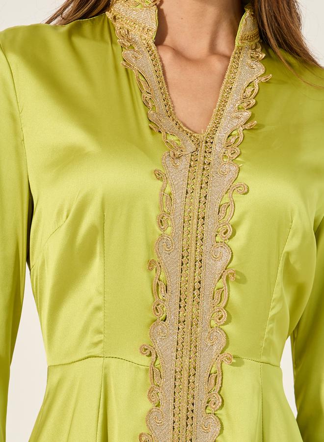 Styli Lace Detail Collared Flared Jalabiya - Image 4