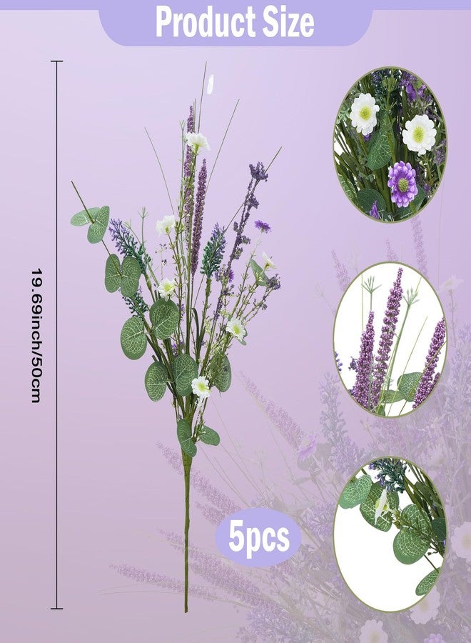 HO2NLE 19.6" Fake Lavender Plant 5Pcs Artificial Purple Flowers Faux Lavender with Daisies Bulk for Garden Porch Table Centerpieces Home Kitchen Wedding Outdoor Indoor Décor - Image 2