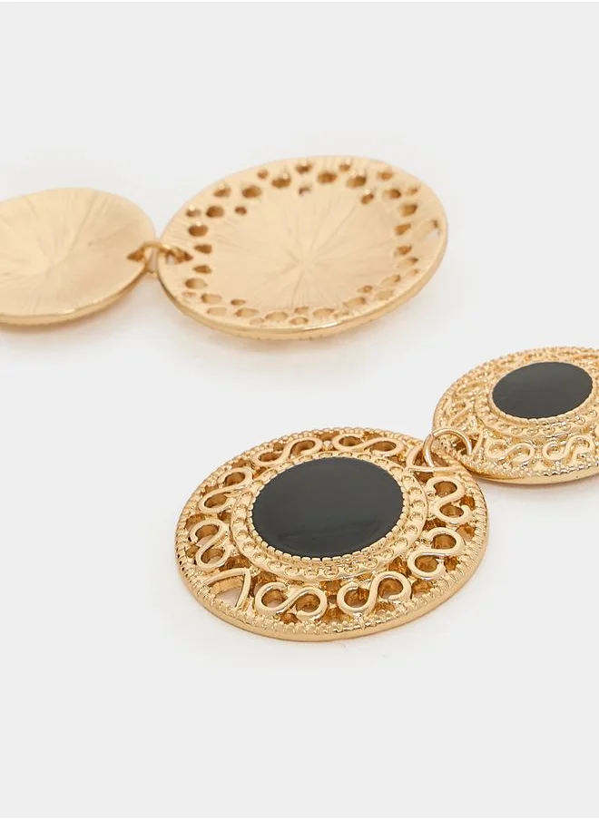 Styli Textured Round Drop Earrings