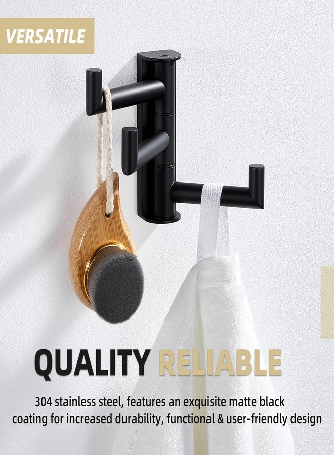 APLusee Swivel Towel Hook, 304 Stainless Steel Foldable Clothes Hook with Multi Three Rotating Arm, Flexible Bathroom Kitchen Storage Hanger Wall Mounted, Matte Black - Image 4