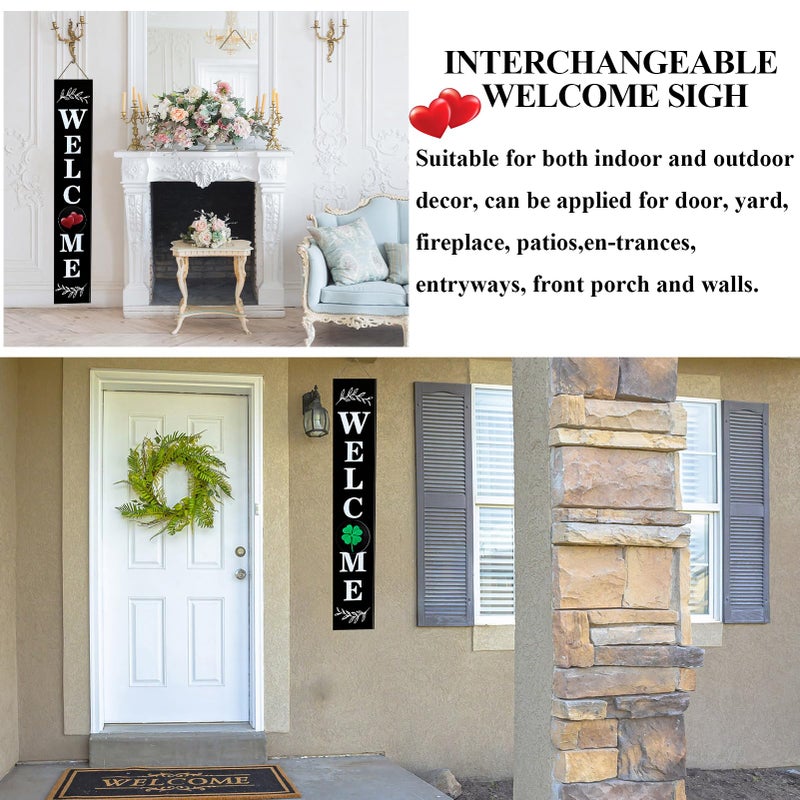 Consevisen Welcome Sign for Front Door Porch Standing, Interchangeable 47 x 7.9 Inch Outdoor Vertical Wooden Welcome Sign with 12 Seasonal Icons for Spring Fall Christmas Easter Farmhouse Home Decor - Image 5