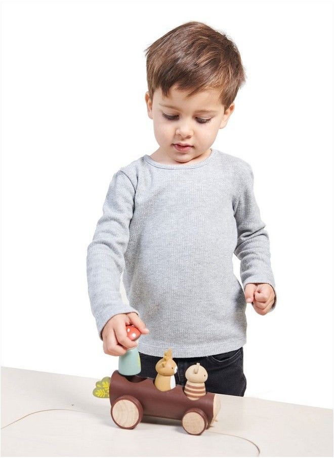 Tender Leaf Toys - Timber Taxi Wooden Log Shaped Push Vehicle With 3 Removeable Characters Openended Play Toy Explore Roleplay And Imagination For Boys And Girls Age 18M+ - Image 1