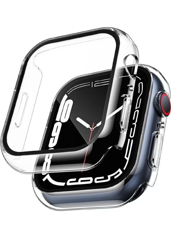 Apple Watch Series 7/8/9 45mm Case with 9H Tempered Glass Screen Protector, Unique Design Hard PC Waterproof Cover, Touch Sensitive Full Coverage Accessories for iWatch 7/8/9 45mm（Clear) - Image 1