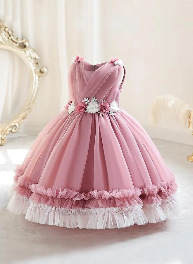 Take Two  Girls Ruffle Hem Floral Detail Bow Party Dress for Women | Best Price UAE