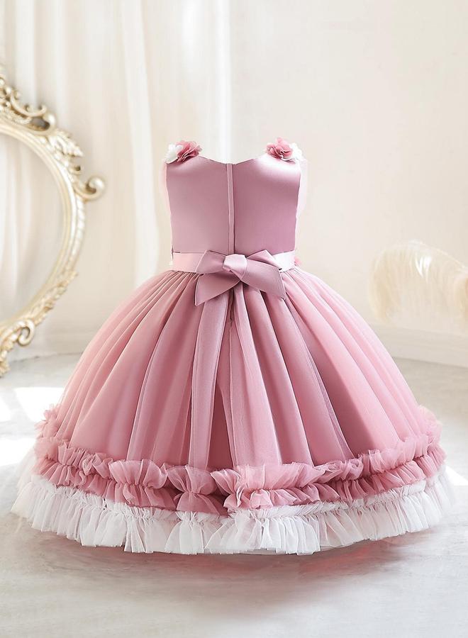 Take Two Girls Ruffle Hem Floral Detail Bow Party Dress - Image 2