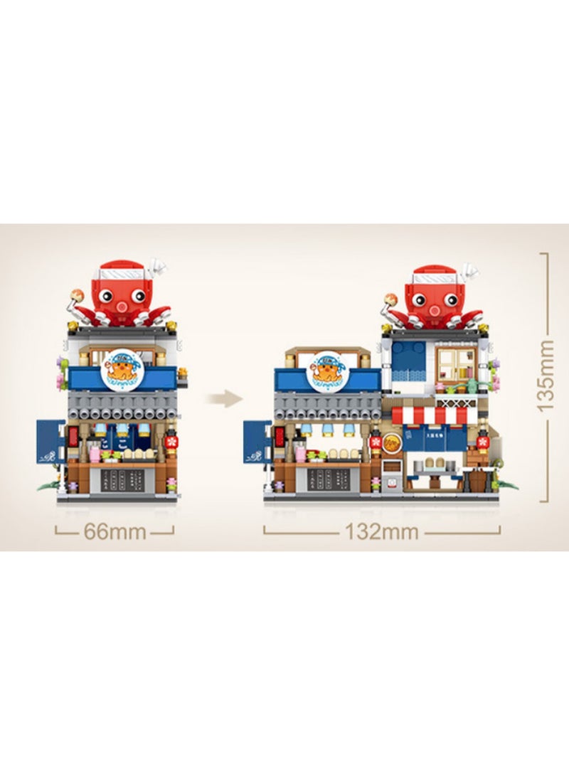 Loquat Mini Foldable Takoyaki Shop 722pcs, Japanese Street Scene Set Building Block Toys Children'S Educational Assembly Model Gift - Image 2