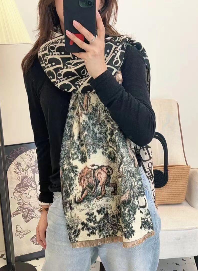 وشاح كلاسيكي مصمم للنساء لتدفئة الشتاء وشاح طويل سميك من الكشمير والصوف