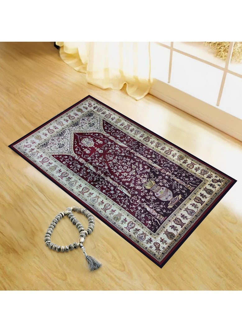  انتكس بيت الستائر سجادة صلاة من INtex Home Velvet - قماش مطبوع مبطن بطبقة مضادة للانزلاق - تصميم عصري بدون نقش - 70 × 110 سم  - Image 1