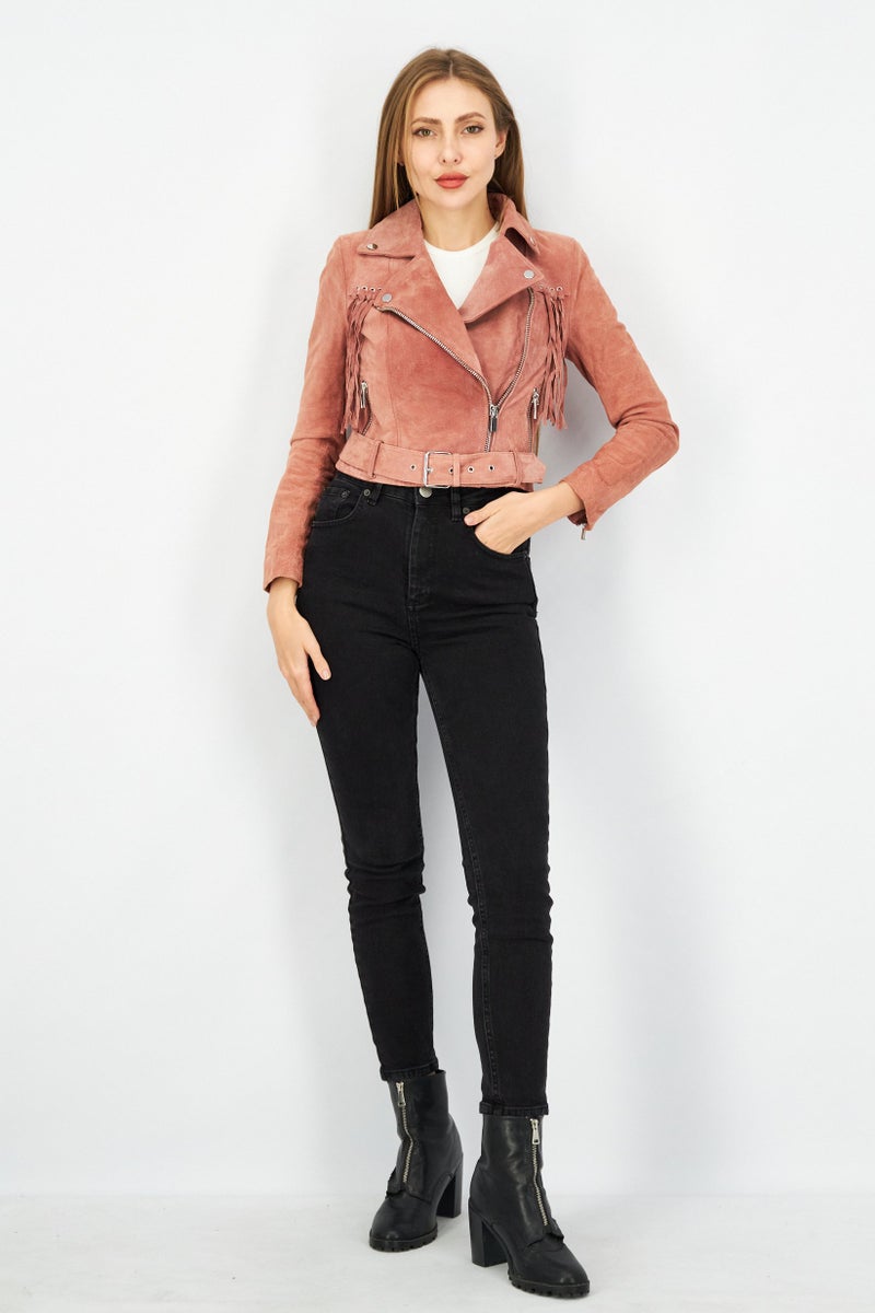 VERO MODA Women Solid Leather Cropped Jacket, Old Rose  - Image 4