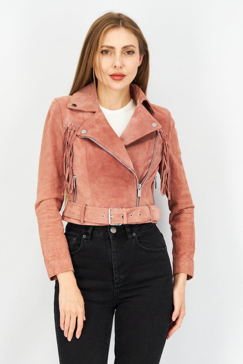 VERO MODA Women Solid Leather Cropped Jacket, Old Rose  - Image 1