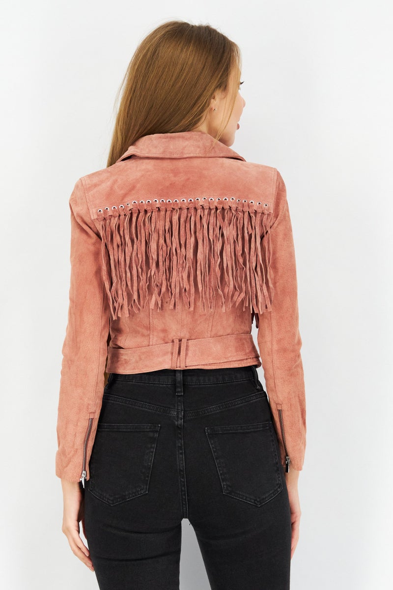 VERO MODA Women Solid Leather Cropped Jacket, Old Rose  - Image 2