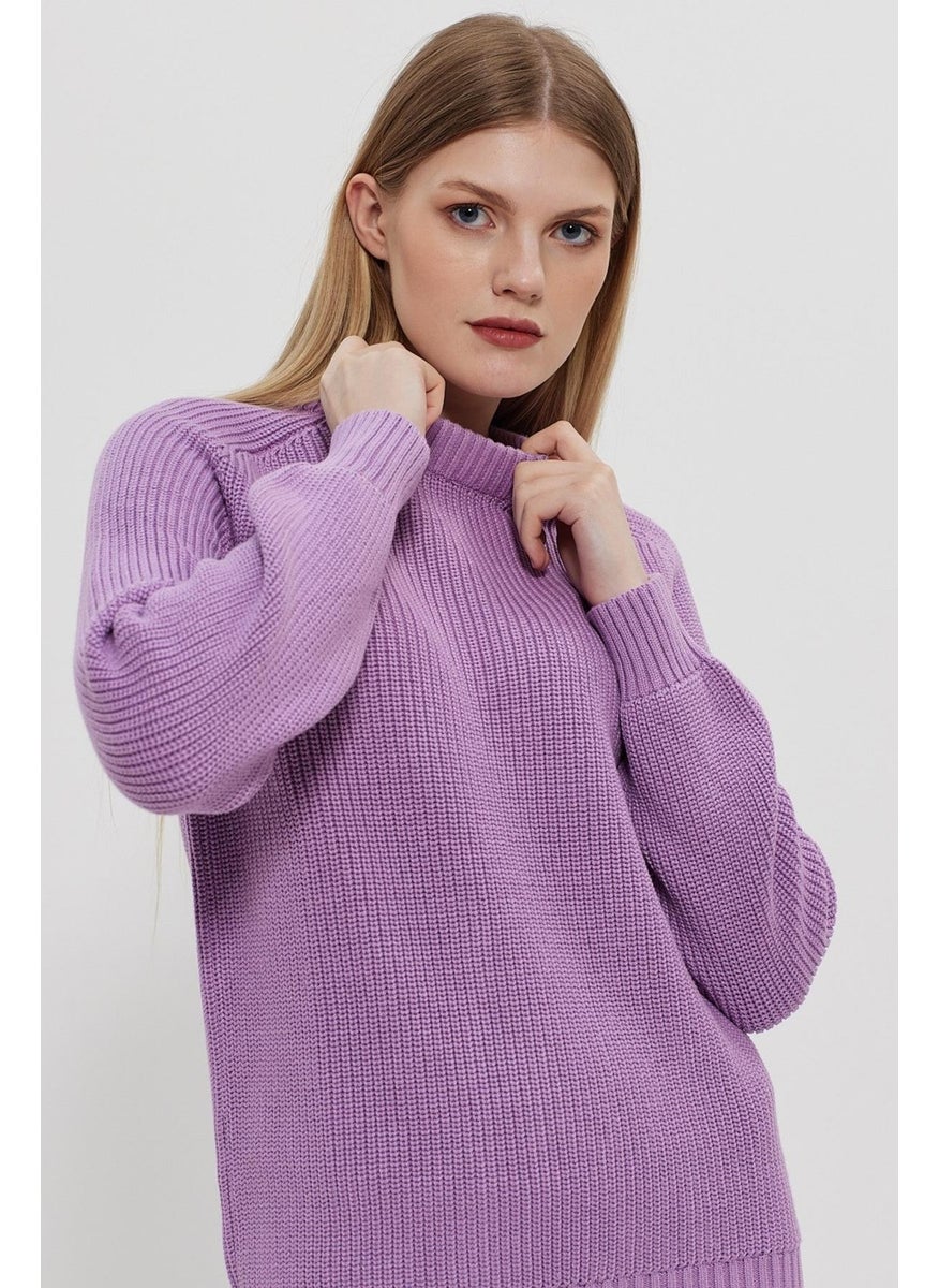 Odelon Men's Crew Neck Thessaloniki Knitted Cotton Knitwear Sweater Lilac  - Image 1
