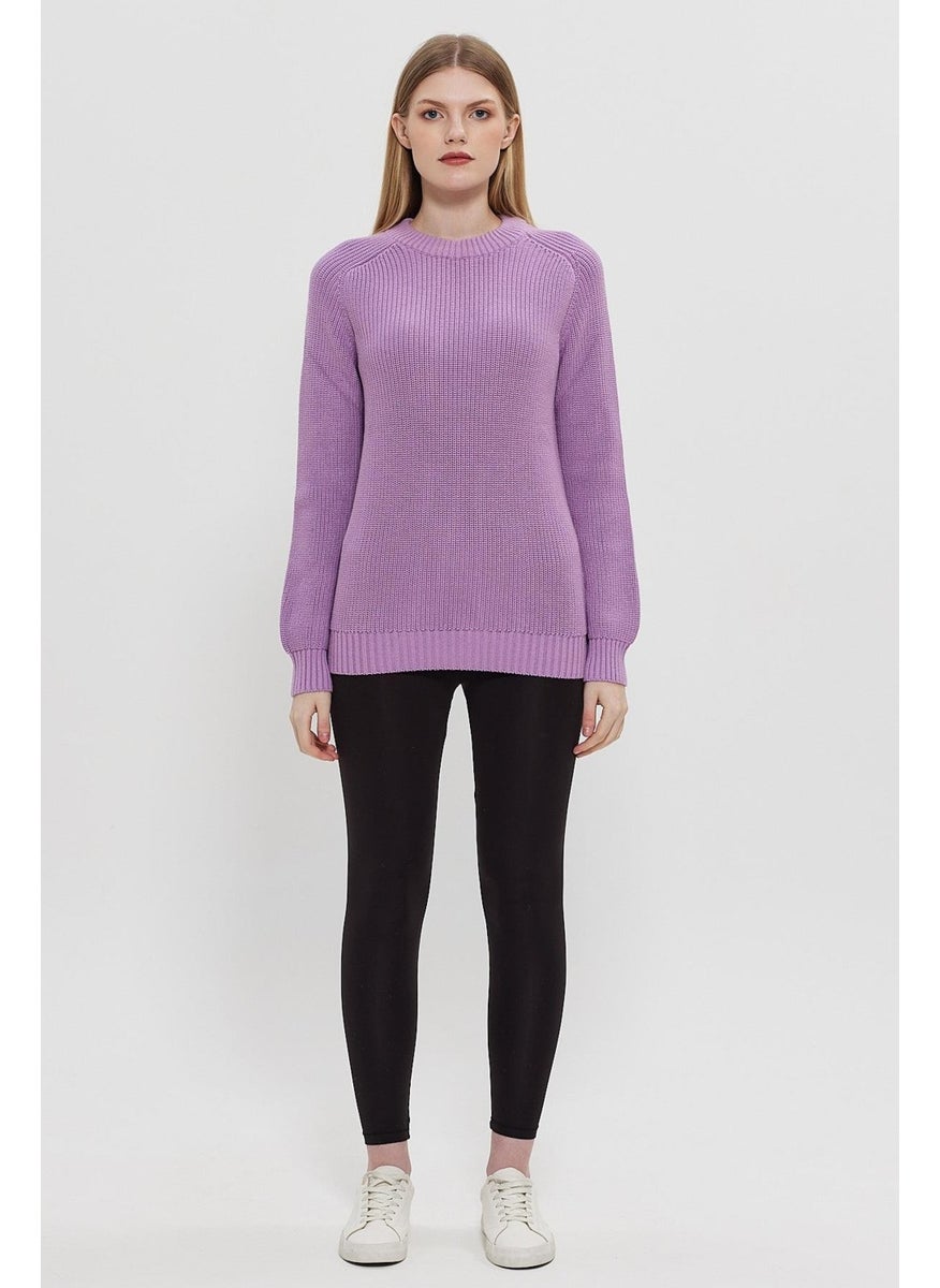 Odelon Men's Crew Neck Thessaloniki Knitted Cotton Knitwear Sweater Lilac  - Image 2
