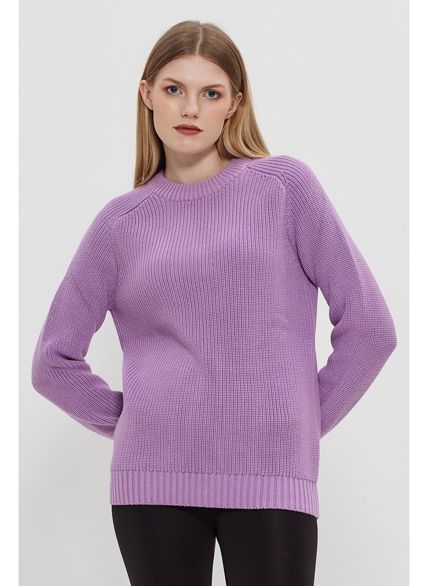 Odelon Men's Crew Neck Thessaloniki Knitted Cotton Knitwear Sweater Lilac  - Image 3