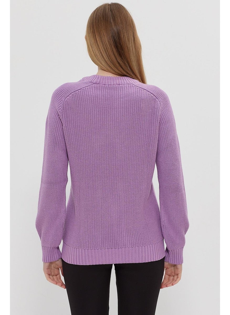 Odelon Men's Crew Neck Thessaloniki Knitted Cotton Knitwear Sweater Lilac  - Image 4