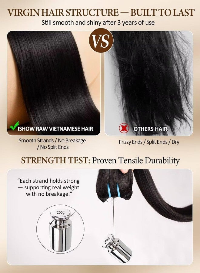 ISHOW Raw Vietnamese Human Hair Bundles, 100% Unprocessed Virgin Single Chemical-Free Straight Bundle, Silky Shinny After Multiple Washes, Longer Lifespan, Back to Nature, Natural Black 16 Inch 100g - Image 4