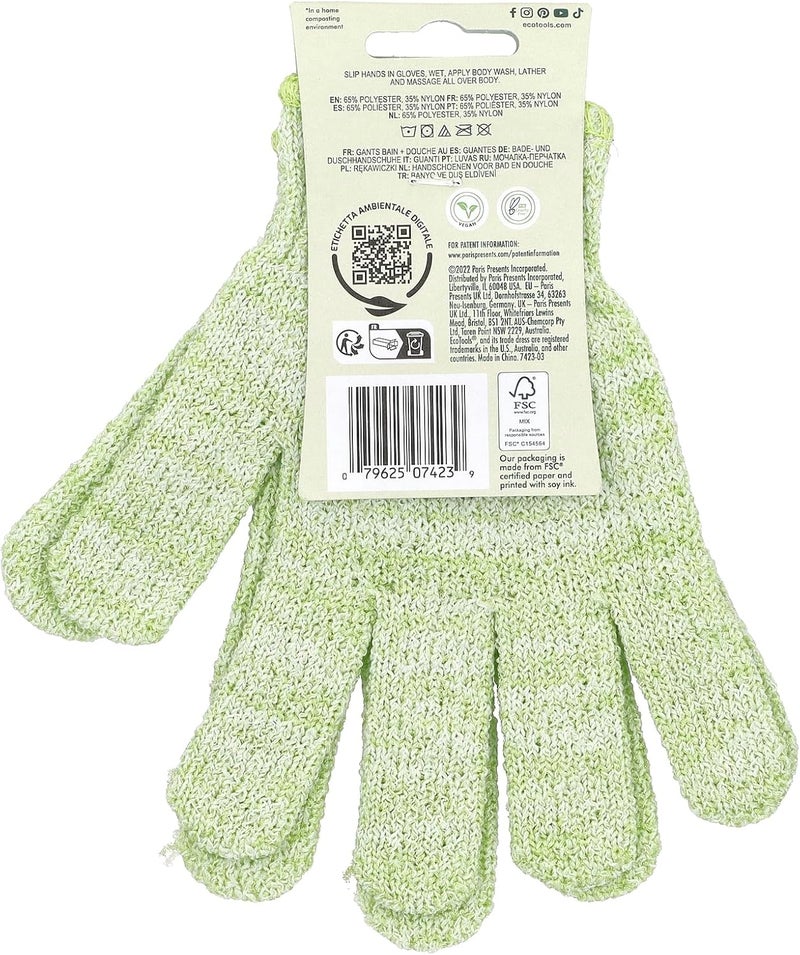 EcoTools Bath & Shower Gloves - Exfoliating and Gentle Cleansing for Dry Skin, Recycled Netting, Green, 1 Pair - Image 2