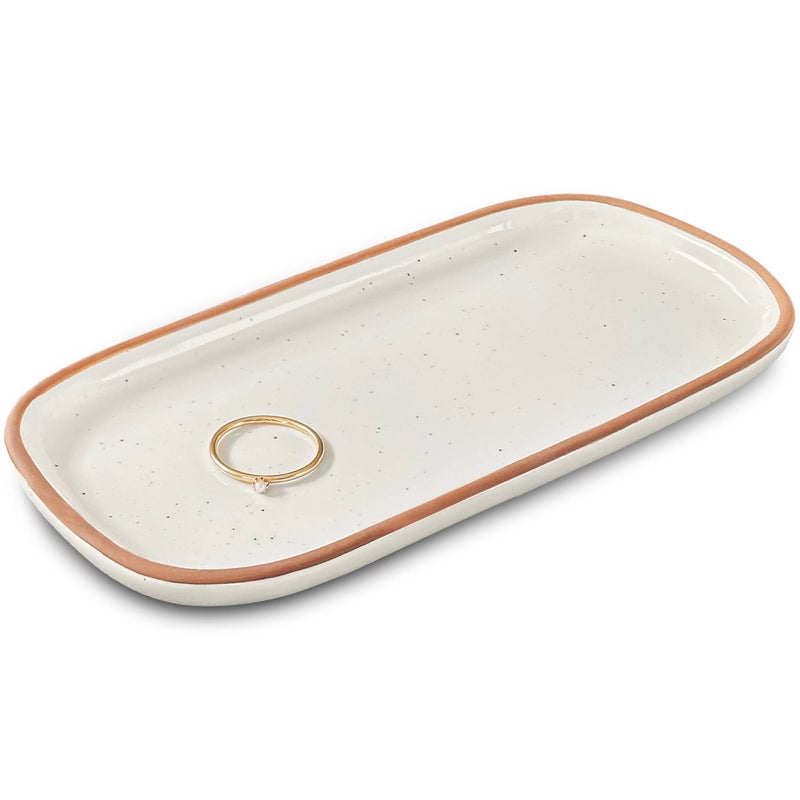 Mora Small Ceramic Decorative Tray â€“ Rectangle 6.4 Inch Dish for Jewelry, Perfume, Makeup, Accessories, Candle, in the Bathroom Vanity, Bedside, or Kitchen Counter â€“ Cute Organizer â€“ White - Image 1