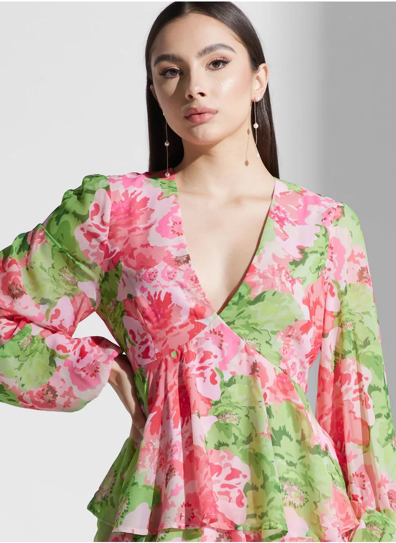 PRETTY LAVISH Floral Print Ruffle Dress
