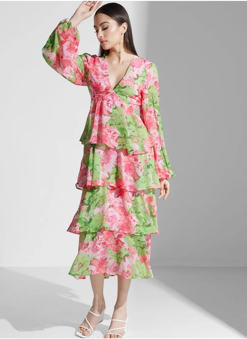 PRETTY LAVISH Floral Print Ruffle Dress