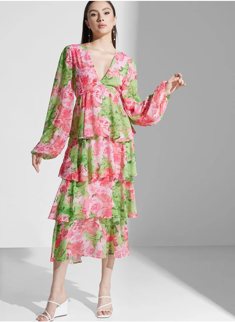 PRETTY LAVISH Floral Print Ruffle Dress