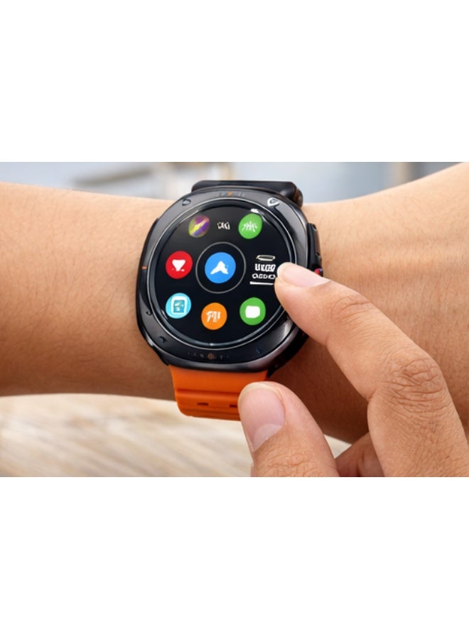 ساعة Z7 Ultra الذكية، مزودة بتقنية بلوتوث للمكالمات ونظام تحديد المواقع العالمي (GPS) ومتتبع اللياقة البدنية وأكثر من 120 وضعًا رياضيًا، بالإضافة إلى قياس معدل ضربات القلب ومقاومة الماء بمعيار IP67، متوافقة مع نظامي أندرويد وiOS، بسوار برتقالي. - Image 2