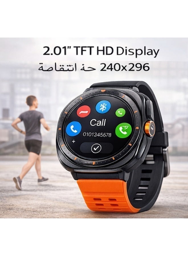 ساعة Z7 Ultra الذكية، مزودة بتقنية بلوتوث للمكالمات ونظام تحديد المواقع العالمي (GPS) ومتتبع اللياقة البدنية وأكثر من 120 وضعًا رياضيًا، بالإضافة إلى قياس معدل ضربات القلب ومقاومة الماء بمعيار IP67، متوافقة مع نظامي أندرويد وiOS، بسوار برتقالي. - Image 3