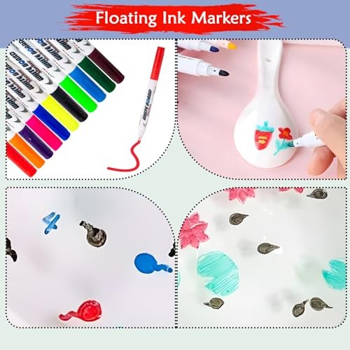 WISHKEY 11 Pcs Magical Water Pens, Floating Ink Marker Pen Set for Kids, Water Drawing Kit with Ceramic Spoon, Water-Based Doodle Markers for Drawing, 8+ Years (Multicolor, Pack of 11) - Image 3