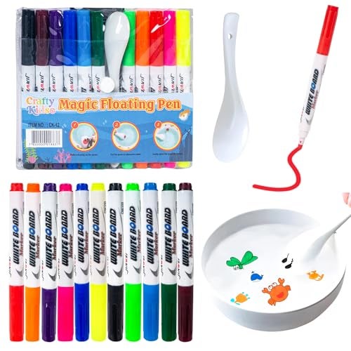 WISHKEY 11 Pcs Magical Water Pens, Floating Ink Marker Pen Set for Kids, Water Drawing Kit with Ceramic Spoon, Water-Based Doodle Markers for Drawing, 8+ Years (Multicolor, Pack of 11) - Image 1