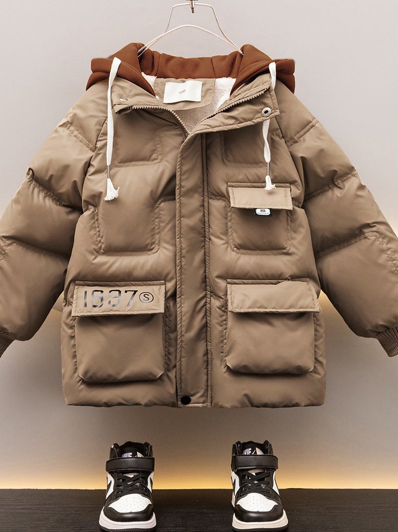 Boys' Winter Cotton-Padded Jacket With Fleece Lining, Thickened And Warm, No-Wash Winter Coat 2023, Fashionable Children'S Cold-Proof Down Cotton Jacket - Image 2