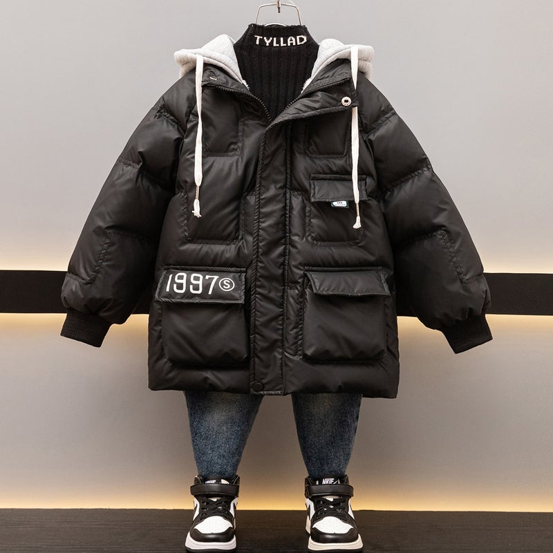 Boys' Winter Cotton-Padded Jacket With Fleece Lining, Thickened And Warm, No-Wash Winter Coat 2023, Fashionable Children'S Cold-Proof Down Cotton Jacket - Image 1