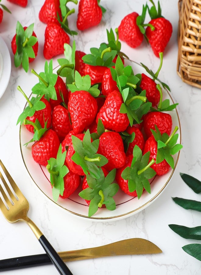 Maniaacer 50 PCS Artificial Red Strawberries Fake Plastic Strawberry Faux Realistic Strawberry Decor Lifelike Decorative Red Strawberries for Home Kitchen Festival Party Photography Cake Decoration - Image 4