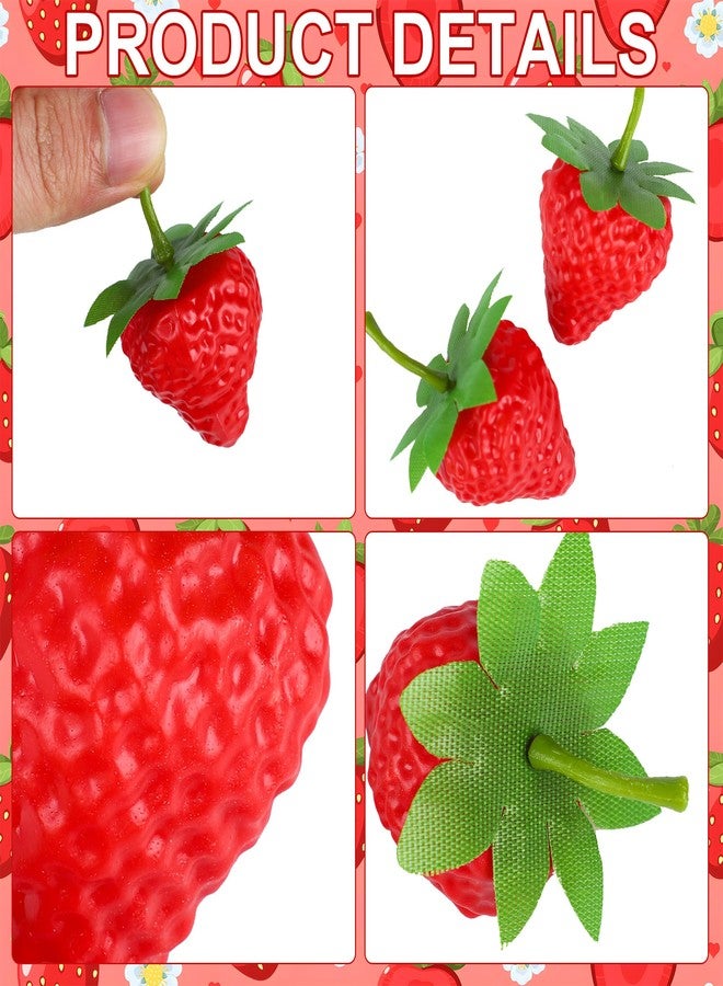 Maniaacer 50 PCS Artificial Red Strawberries Fake Plastic Strawberry Faux Realistic Strawberry Decor Lifelike Decorative Red Strawberries for Home Kitchen Festival Party Photography Cake Decoration - Image 3