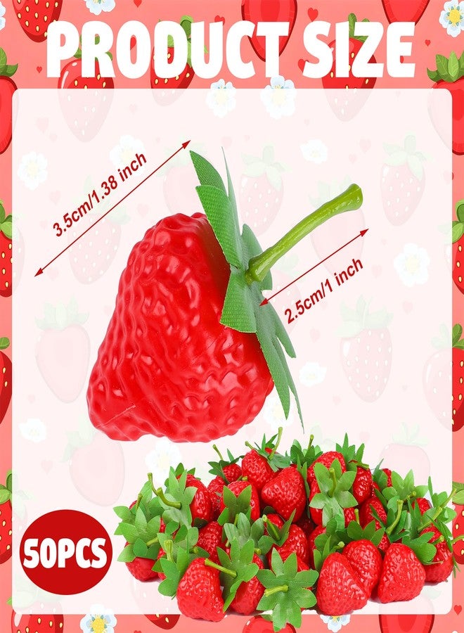 Maniaacer 50 PCS Artificial Red Strawberries Fake Plastic Strawberry Faux Realistic Strawberry Decor Lifelike Decorative Red Strawberries for Home Kitchen Festival Party Photography Cake Decoration - Image 2