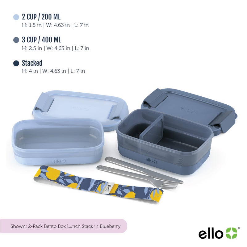 Ello 2-Pack Lunch Stack Plastic Food Storage Container Bento Box with Airtight, Leak-Proof Locking Plastic Lids and Silicone Base, BPA-Free, Freezer, Microwave, and Dishwasher Safe, Blueberry - Image 3