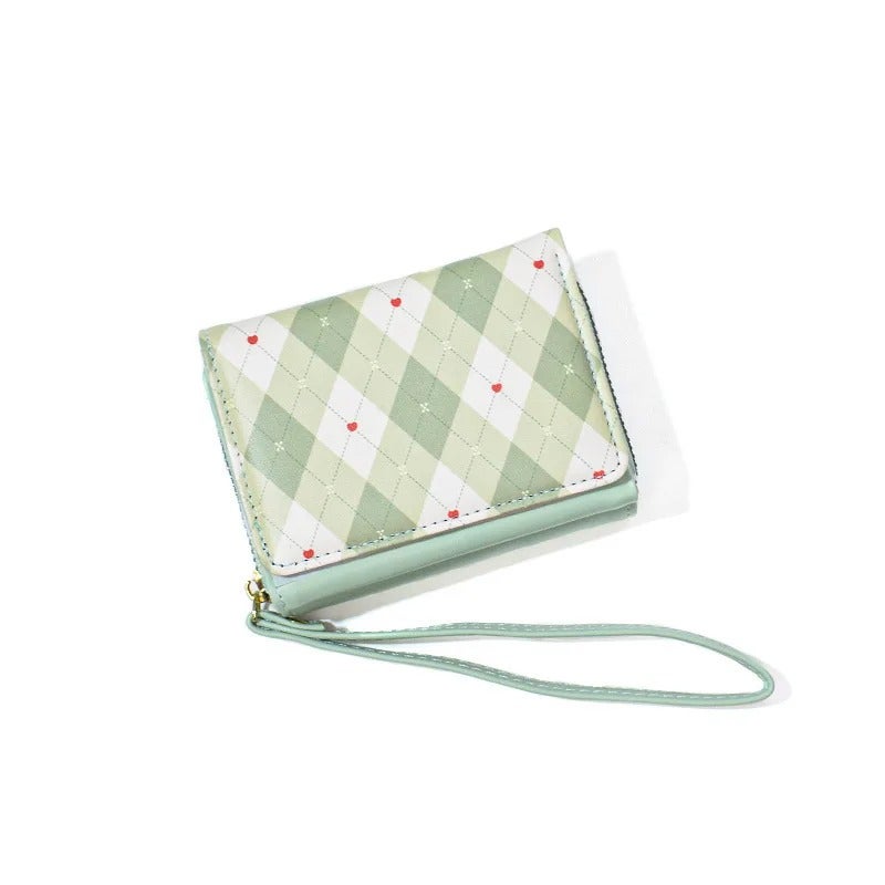 محفظة وحاملة بطاقات جلد أخضر تحتوي على جيوب متعددة للنقود والبطاقات