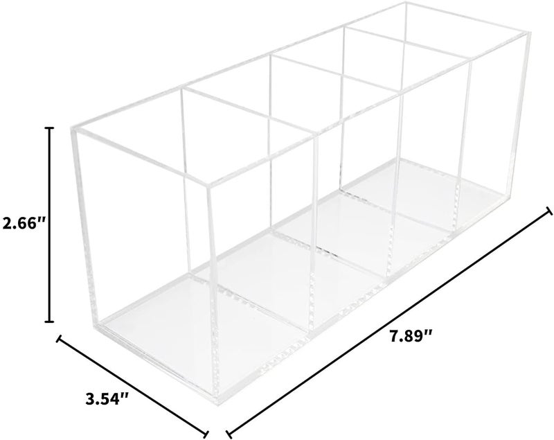 QPEY Large Acrylic Pen Holder 4 Compartments,Clear Pen Holder Organizer Makeup Brush Holder for Office Desk Accessories,Cosmetic Brush Storage Box,Dorm,Bathroom,Kitchen (Clear) - Image 2