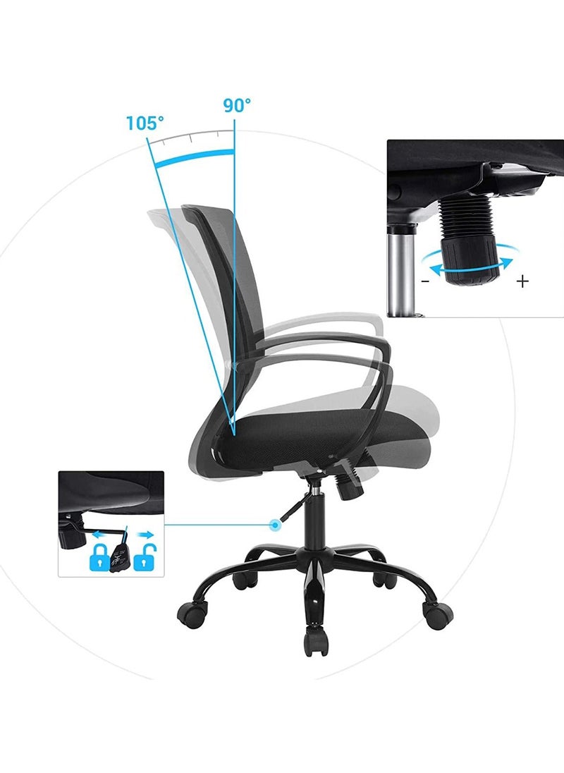 SONGMICS - SONGMICS Black OBN22BK Height-Adjustable Mid-Back Mesh Chairs for Office, Conference, Home, Living Room (60x56x100cm) - Image 1