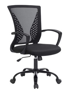 SONGMICS Black OBN22BK Height-Adjustable Mid-Back Mesh Chairs for Office, Conference, Home, Living Room (60x56x100cm)