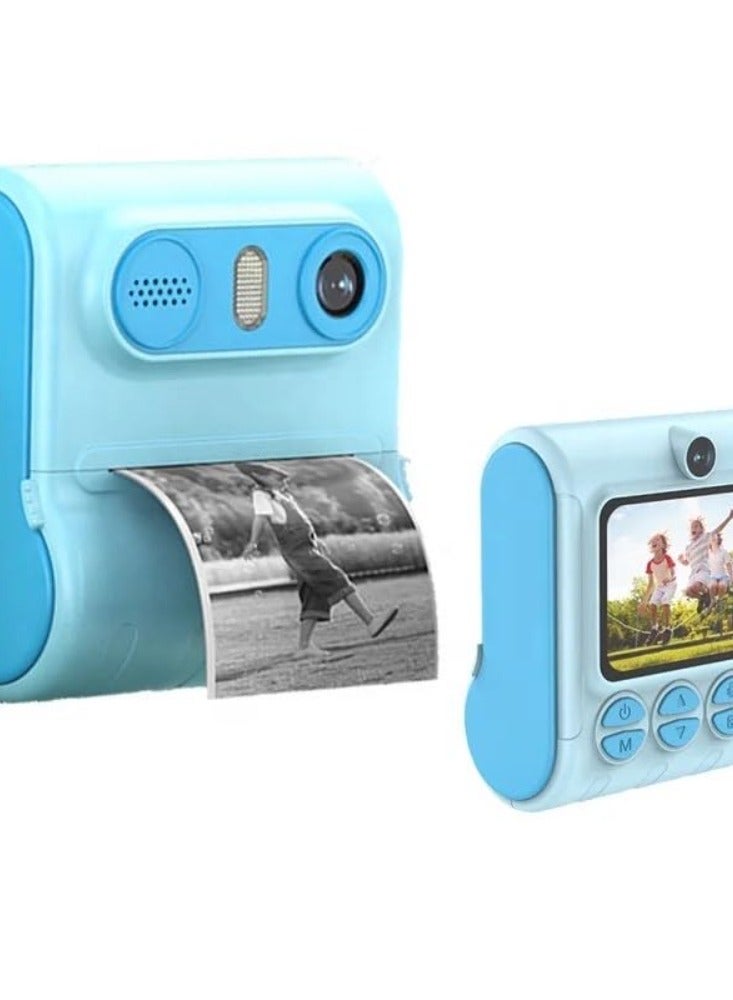 طابعة صور DIY للأطفال، طابعة صور صغيرة محمولة مع فتحة لبطاقة الذاكرة، طابعة صور رقمية سهلة الاستخدام. (أزرق)