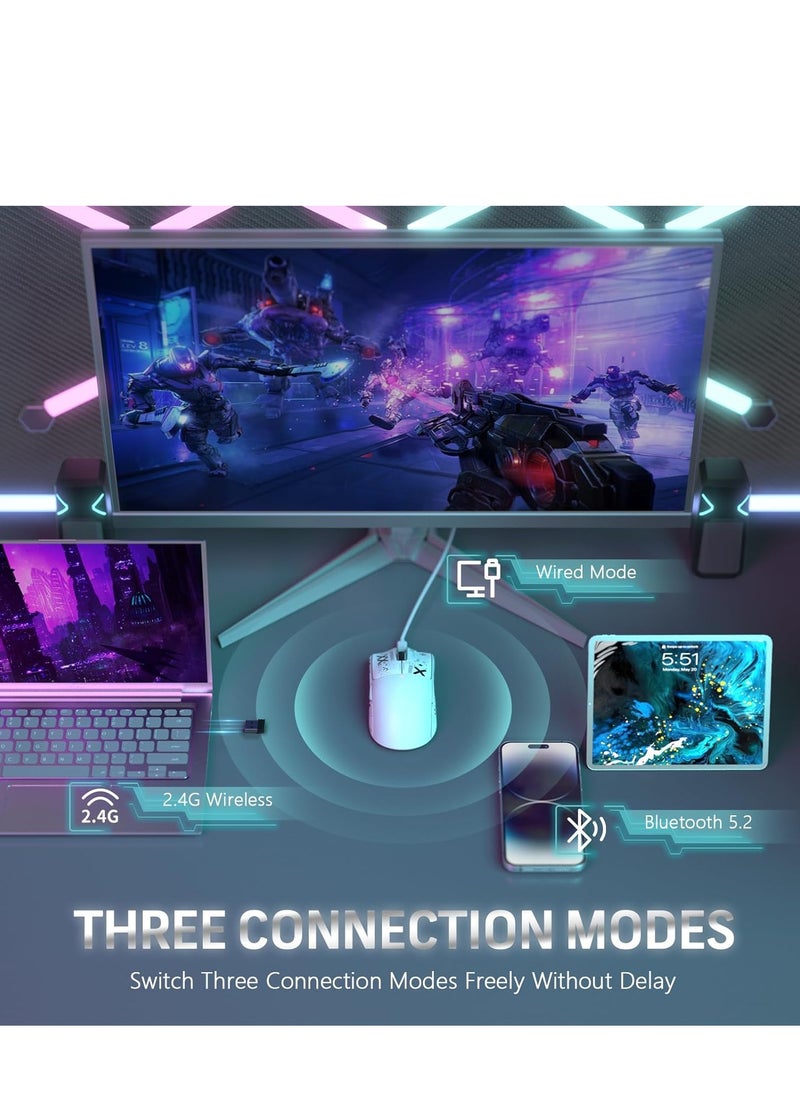 ماوس ألعاب لاسلكي خفيف الوزن Attack Shark X11 مع قاعدة شحن RGB، ثلاثي الأوضاع: 2.4 جيجاهرتز/USB-C سلكي/بلوتوث، دقة تصل إلى 22 ألف نقطة في البوصة، مستشعر بصري PAW3311، مفتاح HUYU، 5 أزرار قابلة للبرمجة لأجهزة الكمبيوتر/ماك