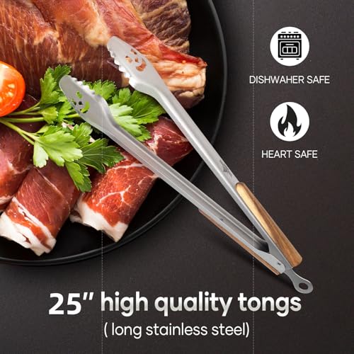 XUDAKAIXIN 25Inch Very Long Stainless Steel BBQ Tongs with Extended Luxurious Acacia Handle Durable and EasytoClean Grilling Tool for Cooking Kitchen Use and Outdoor Barbecues - Image 3