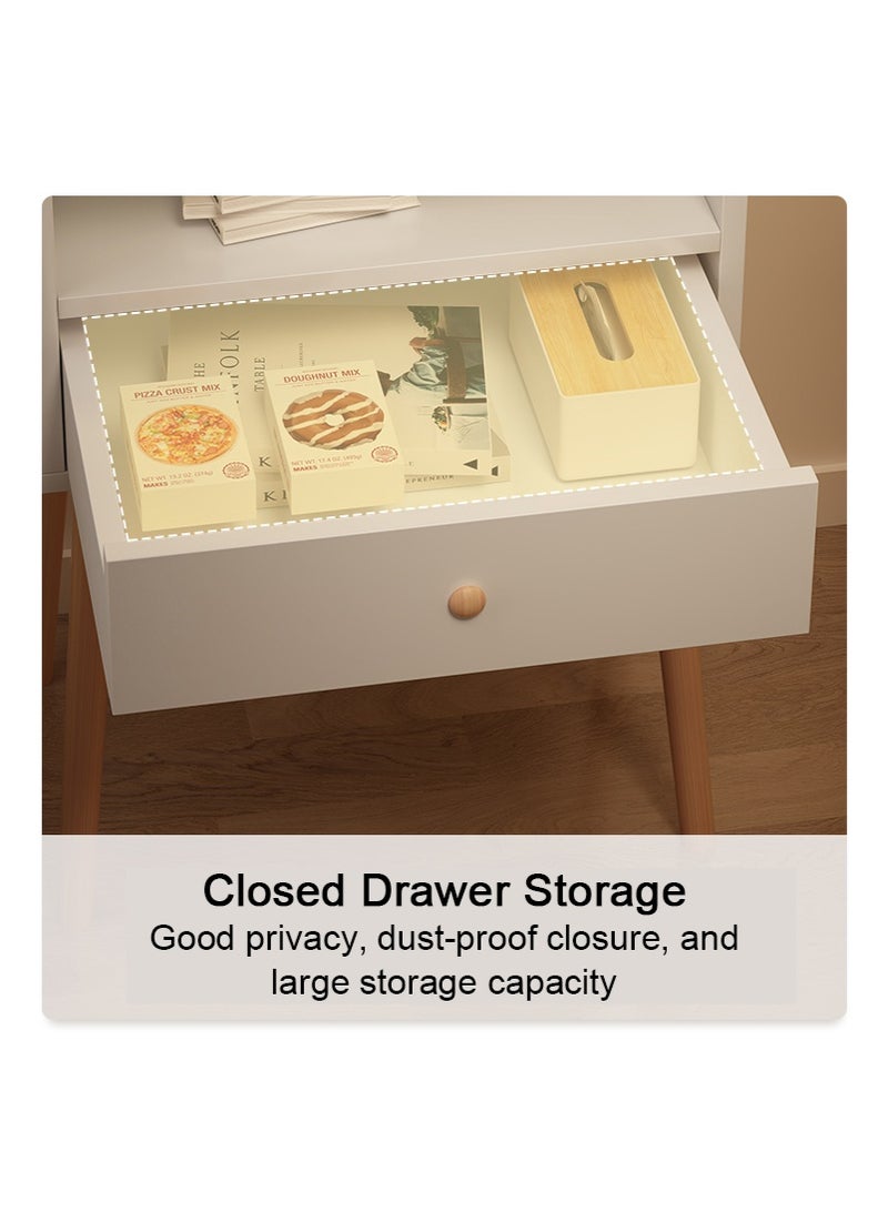 تابيت طاولة جنب السرير مع درج ، طاولة ليلية حديثة مع ساقين خشبية صلبة ، طاولة تخزين جنب السرير العملية ، أثاث غرفة النوم الأزياء (درج واحد) - Image 5