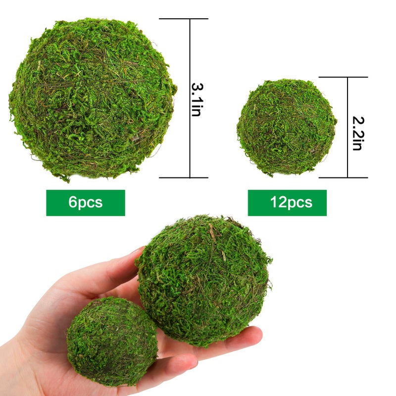 Biubee 18 Pack Decorative Faux Dried Moss Balls- 6Pcs 3.1 "" Artificial Green Plant Mossy Globes+ 12Pcs 2.2 "" Handmade Sphere Moss Gift For Home Dough Bowl Vase Chinoiserie Decors Party Wedding Display - Image 4