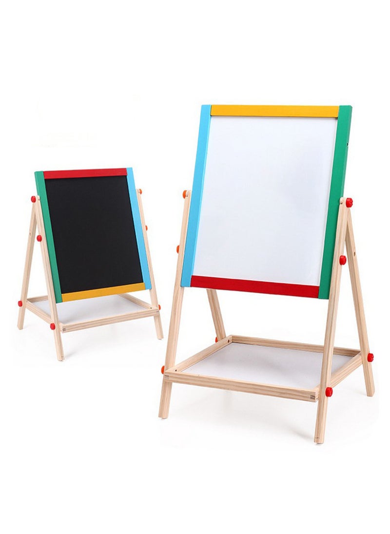Jourvent - 2-in-1 Solid Wood Blackboard & Whiteboard Drawing Board for Kids, Liftable Wooden Magnetic Easel with Adjustable Height - Image 1