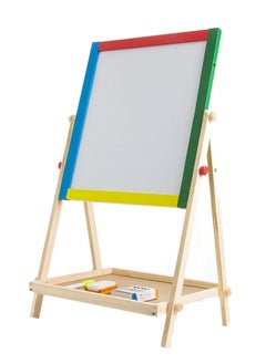 2-in-1 Solid Wood Blackboard & Whiteboard Drawing Board for Kids, Liftable Wooden Magnetic Easel with Adjustable Height