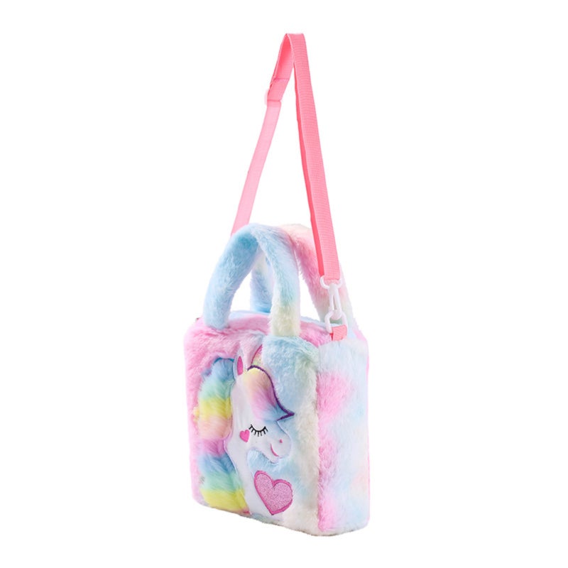 Colored plush cartoon unicorn cute girl shoulder messenger bag - Image 3