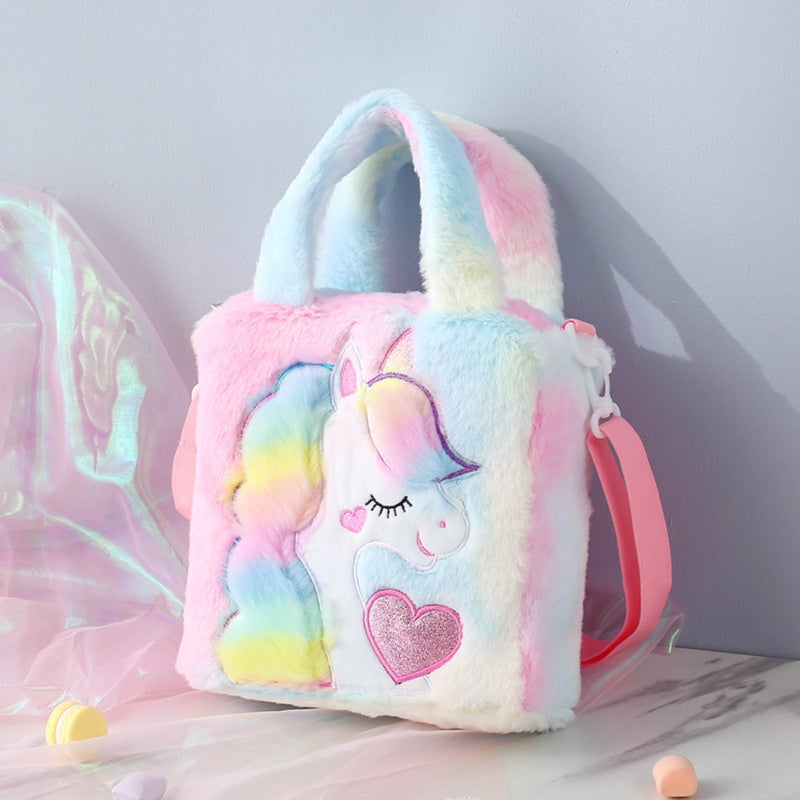 Colored plush cartoon unicorn cute girl shoulder messenger bag - Image 5