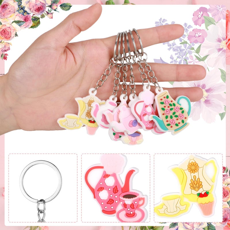 Quelay 24 Pcs Women Tea Party Favors Tea Party Keychains Spring Treatime Gathering Gifts Silicone Teapot Key Ring for Birthday Gifts Supplies - Image 5
