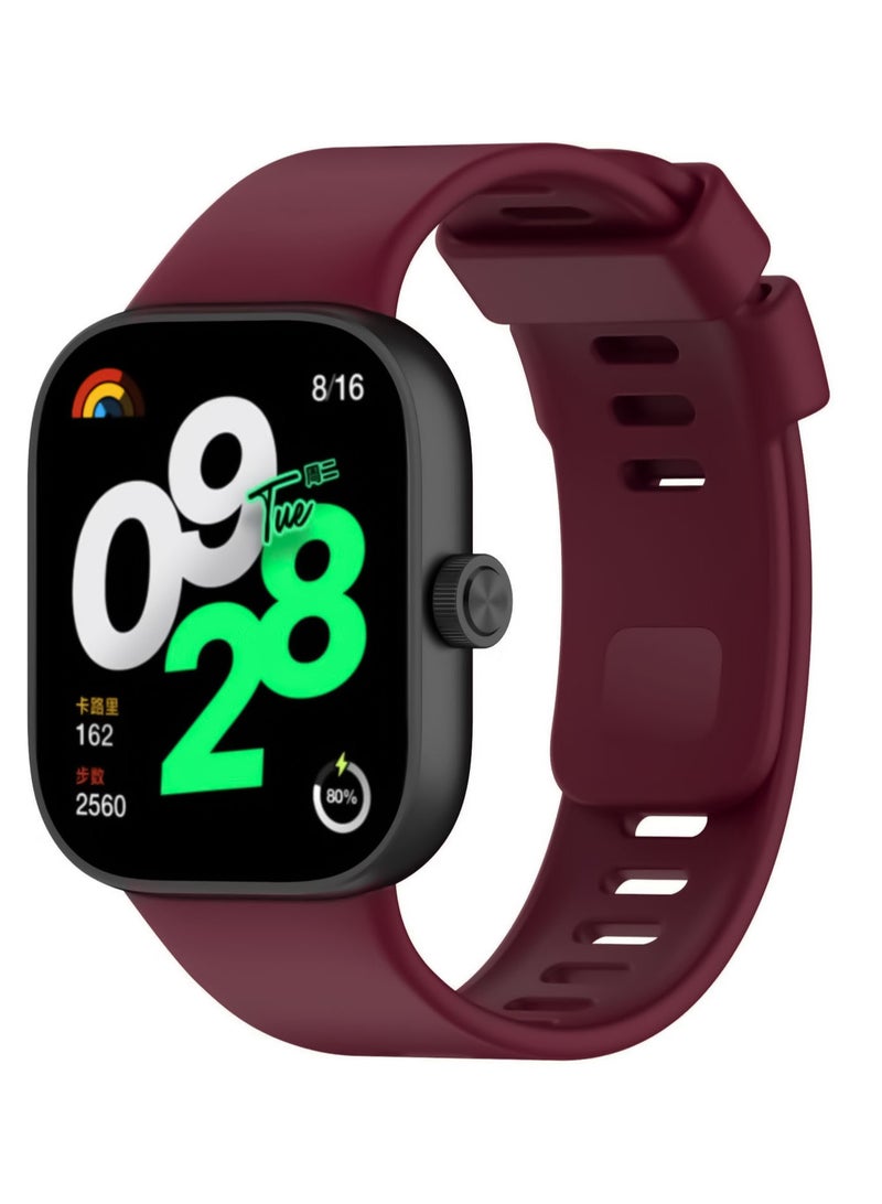 حزام متوافق مع ساعة Xiaomi Redmi Watch 4/Xiaomi Band 8 Pro، سوار للنساء والرجال، حزام سيليكون بديل قابل للتعديل (أحمر داكن) - Image 1